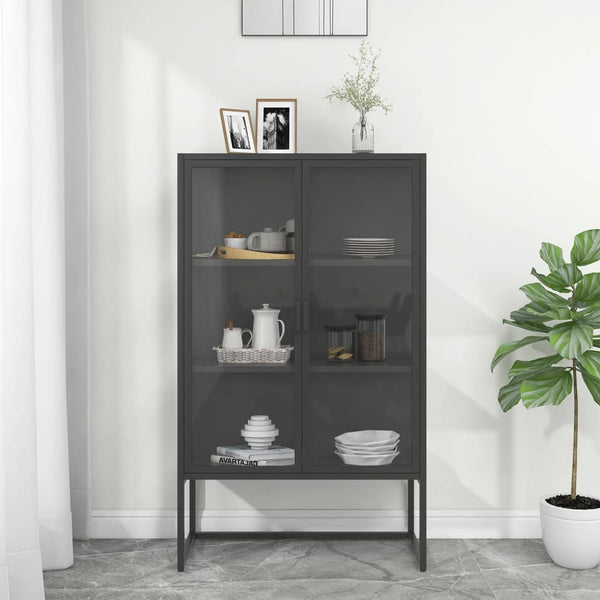 Highboard Anthrazit 80x35x135 cm Stahl/Glas