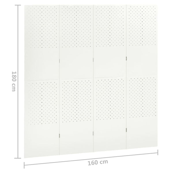 Weißer Raumteiler, 4-teilig, 160x180 cm, Stahl