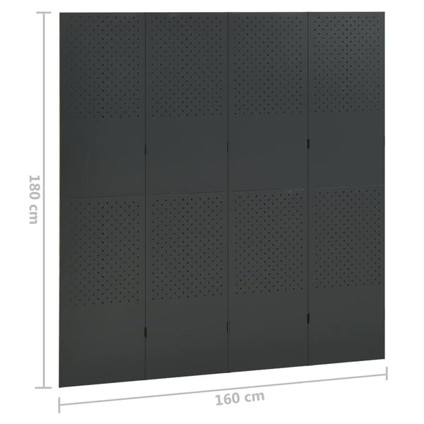 vidaXL Paravent à 4 panneaux anthracite 160x180 cm acier
