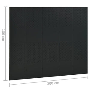 Schwarzer Raumteiler 5-teilig 200x180 cm