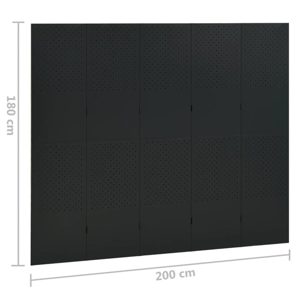 Schwarzer Raumteiler 5-teilig 200x180 cm