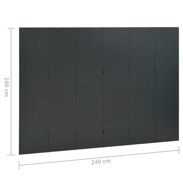 vidaXL Cloison de séparation à 6 panneaux Anthracite 240x180 cm Acier