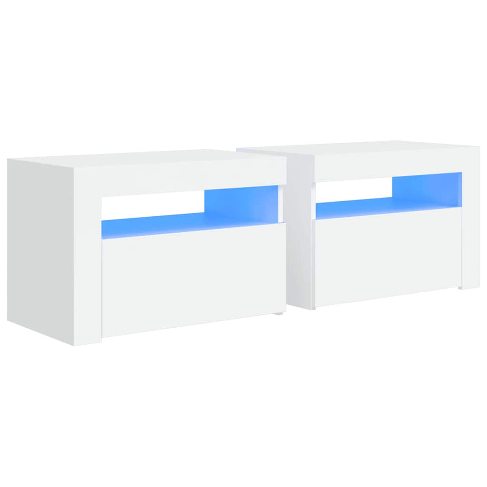 Nachttische 2 Stk. mit LEDs Weiß 60x35x40 cm