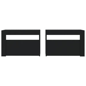 Nachttische 2 Stk. mit LEDs Schwarz 60x35x40 cm
