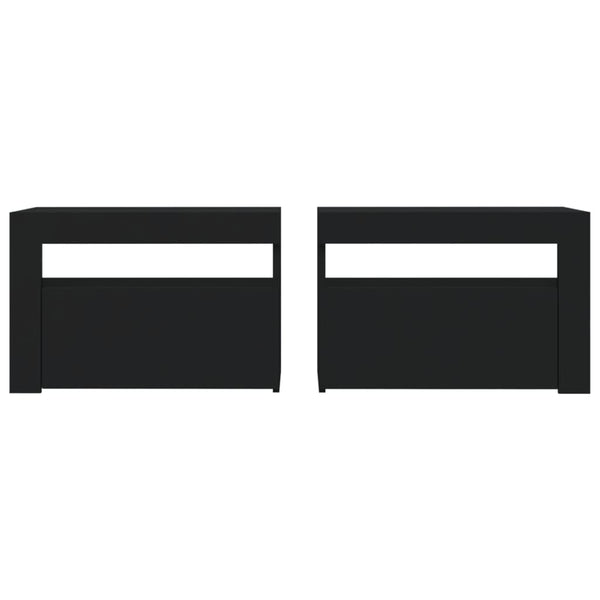 Nachttische 2 Stk. mit LEDs Schwarz 60x35x40 cm