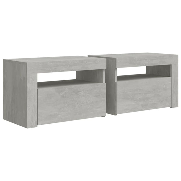 Nachttische 2 Stk. mit LEDs Betongrau 60x35x40 cm