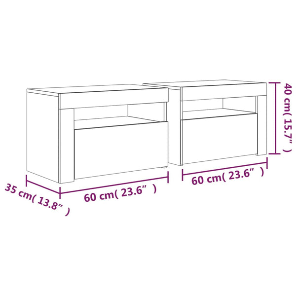 Nachttische 2 Stk. mit LEDs Betongrau 60x35x40 cm