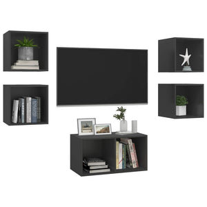 5-tlg. TV-Schrank-Set Grau Holzwerkstoff
