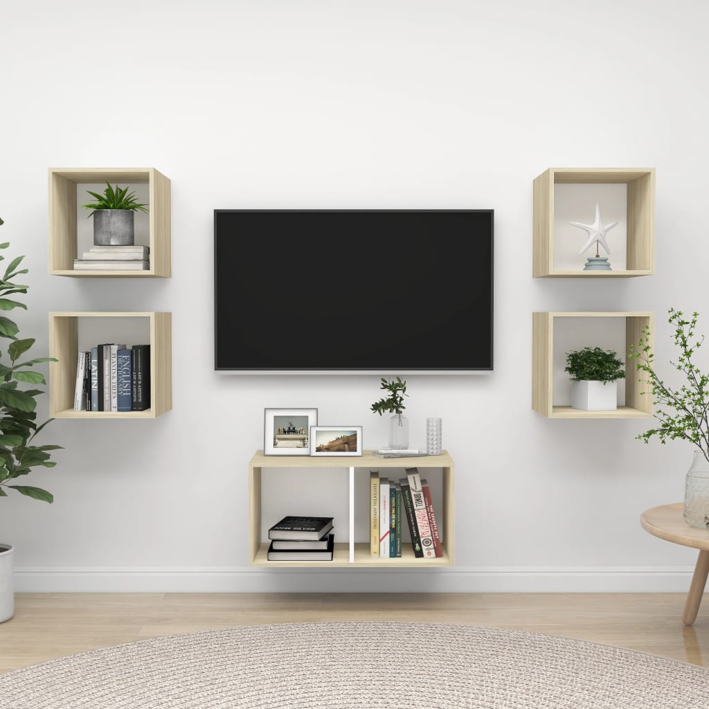 5-tlg. TV-Schrank-Set Weiß Sonoma-Eiche Holzwerkstoff