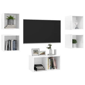 5-tlg. TV-Schrank-Set Hochglanz-Weiß Holzwerkstoff