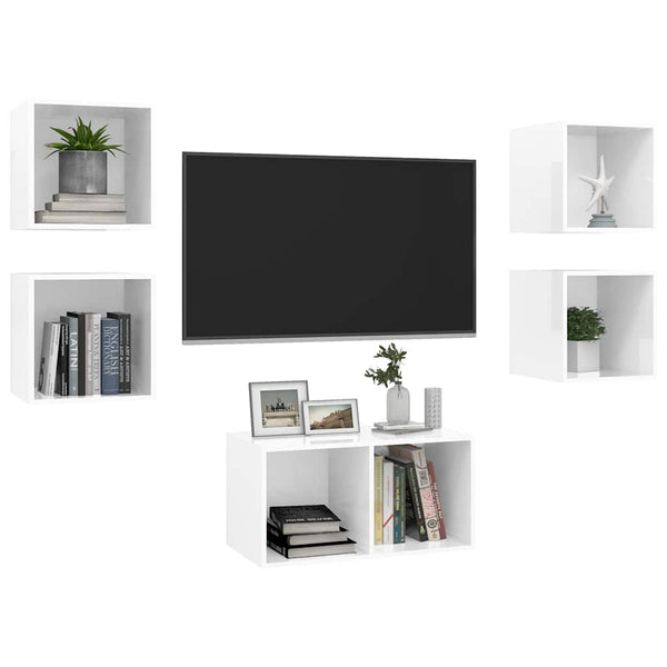 5-tlg. TV-Schrank-Set Hochglanz-Weiß Holzwerkstoff