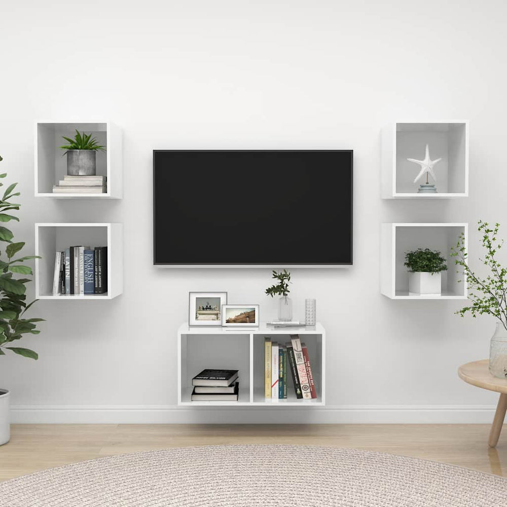 5-tlg. TV-Schrank-Set Hochglanz-Weiß Holzwerkstoff