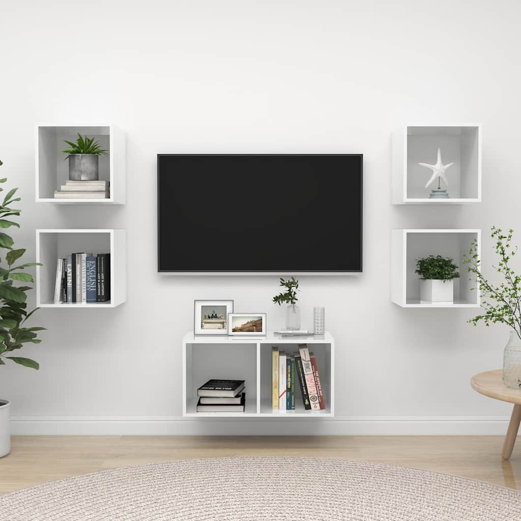 5-tlg. TV-Schrank-Set Hochglanz-Weiß Holzwerkstoff