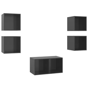5-tlg. TV-Schrank-Set Hochglanz-Grau Holzwerkstoff