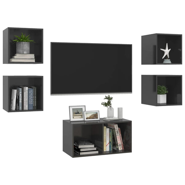 5-tlg. TV-Schrank-Set Hochglanz-Grau Holzwerkstoff