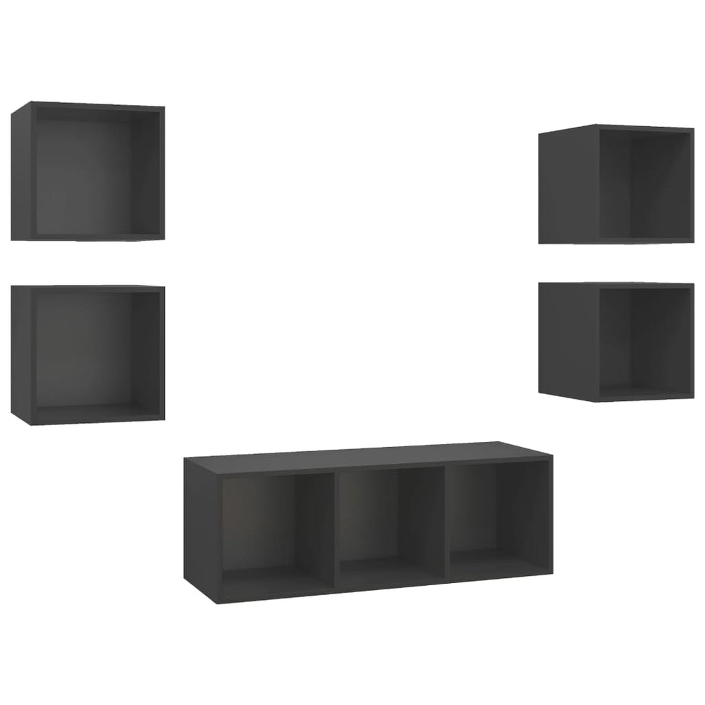5-tlg. TV-Schrank-Set Grau Holzwerkstoff