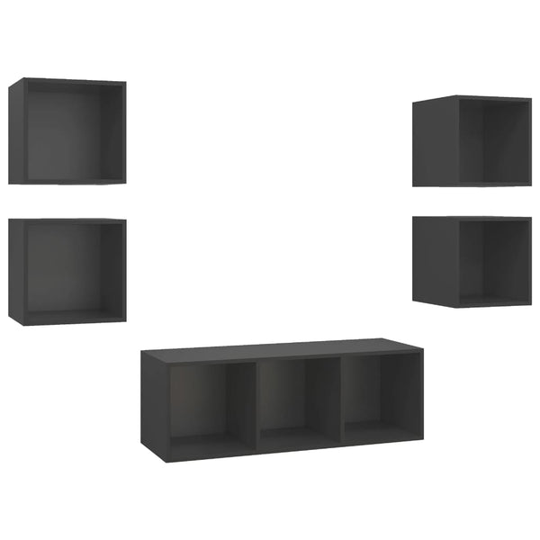 5-tlg. TV-Schrank-Set Grau Holzwerkstoff