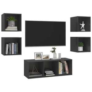 5-tlg. TV-Schrank-Set Grau Holzwerkstoff