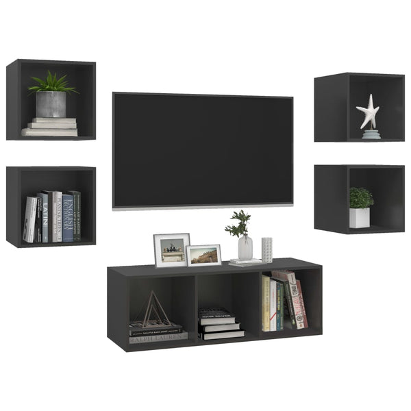 5-tlg. TV-Schrank-Set Grau Holzwerkstoff
