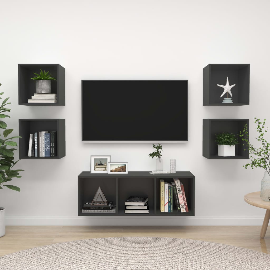 5-tlg. TV-Schrank-Set Grau Holzwerkstoff