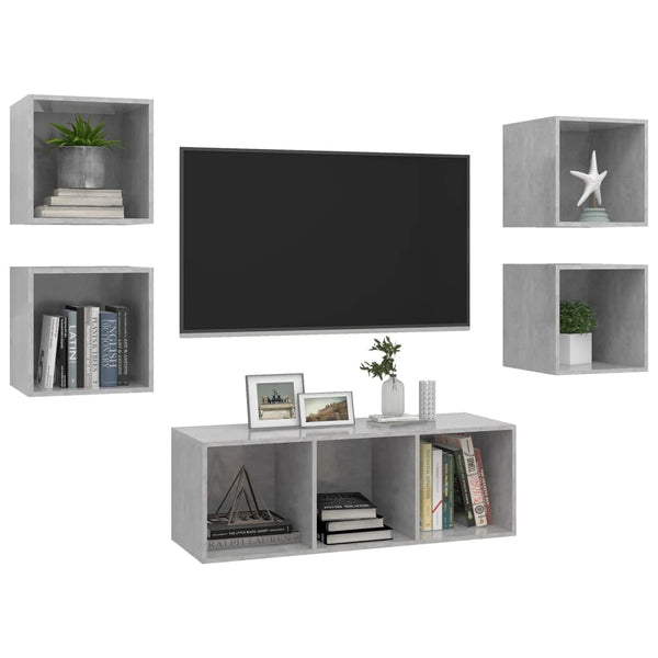 5-tlg. TV-Schrank-Set Betongrau Holzwerkstoff