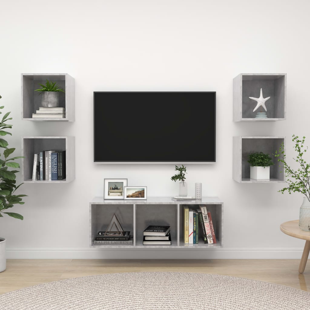 5-tlg. TV-Schrank-Set Betongrau Holzwerkstoff