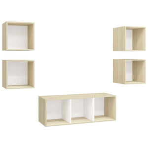 5-tlg. TV-Schrank-Set Weiß Sonoma-Eiche Holzwerkstoff