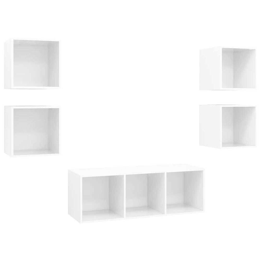 5-tlg. TV-Schrank-Set Hochglanz-Weiß Holzwerkstoff