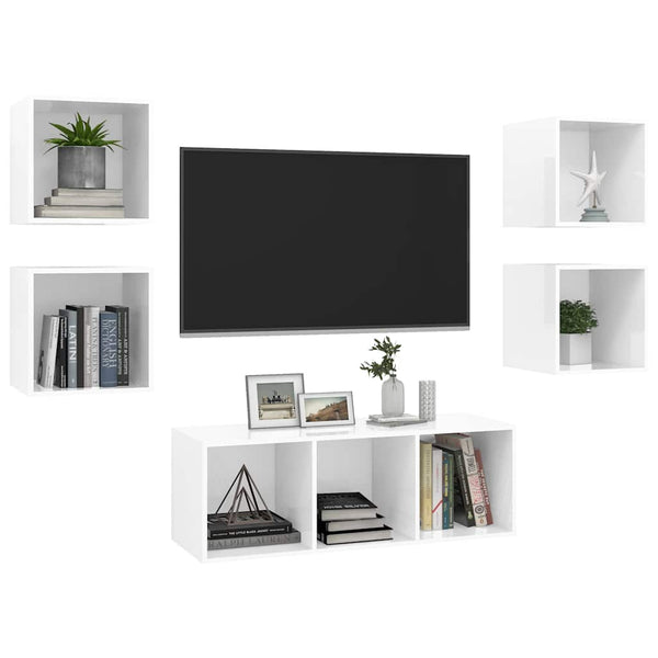 5-tlg. TV-Schrank-Set Hochglanz-Weiß Holzwerkstoff
