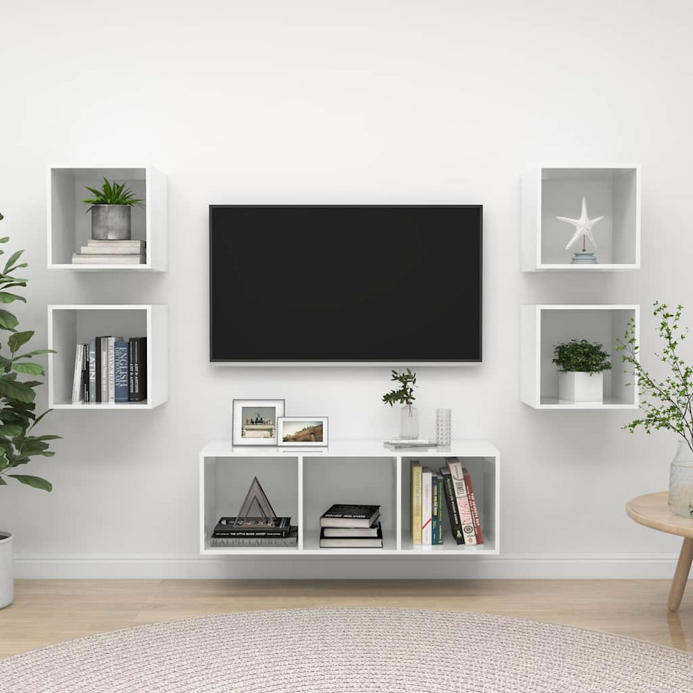 5-tlg. TV-Schrank-Set Hochglanz-Weiß Holzwerkstoff
