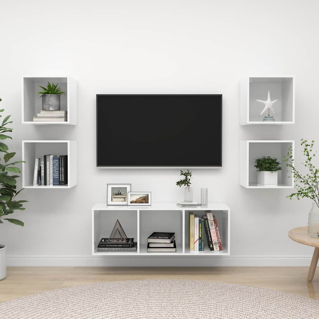 5-tlg. TV-Schrank-Set Hochglanz-Weiß Holzwerkstoff