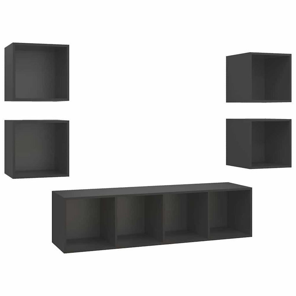 5-tlg. TV-Schrank-Set Grau Holzwerkstoff
