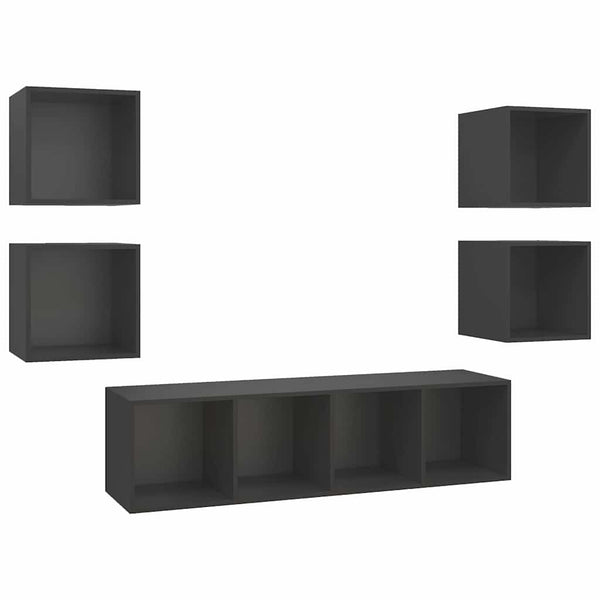5-tlg. TV-Schrank-Set Grau Holzwerkstoff
