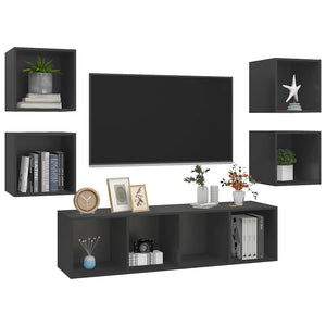 5-tlg. TV-Schrank-Set Grau Holzwerkstoff