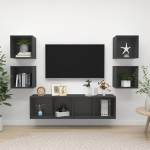 5-tlg. TV-Schrank-Set Grau Holzwerkstoff