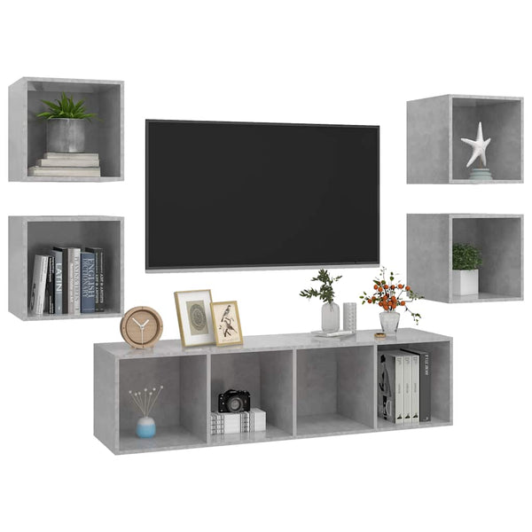 5-tlg. TV-Schrank-Set Betongrau Holzwerkstoff