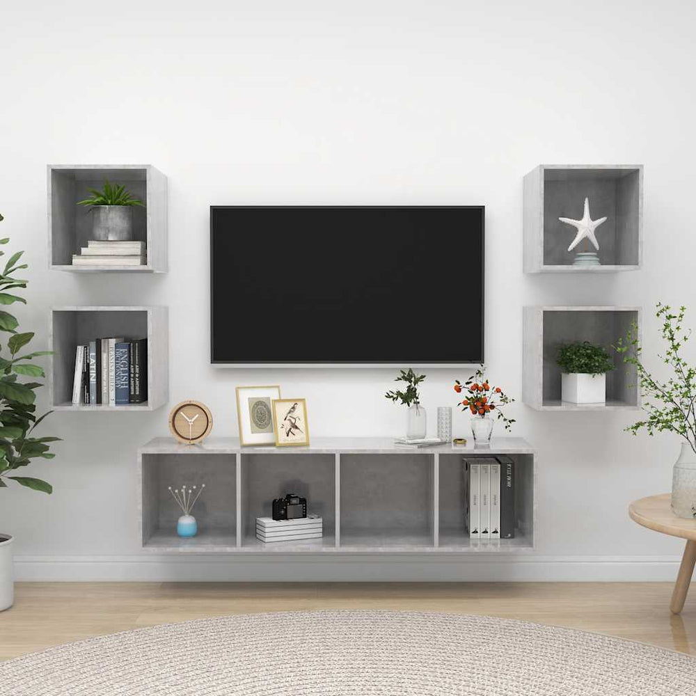5-tlg. TV-Schrank-Set Betongrau Holzwerkstoff