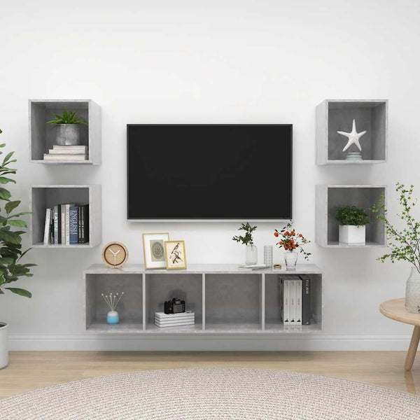 5-tlg. TV-Schrank-Set Betongrau Holzwerkstoff
