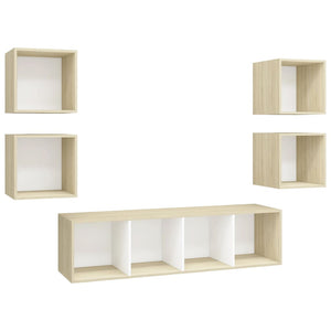 5-tlg. TV-Schrank-Set Weiß Sonoma-Eiche Holzwerkstoff