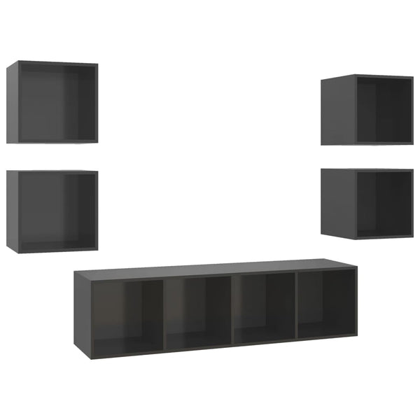 5-tlg. TV-Schrank-Set Hochglanz-Grau Holzwerkstoff