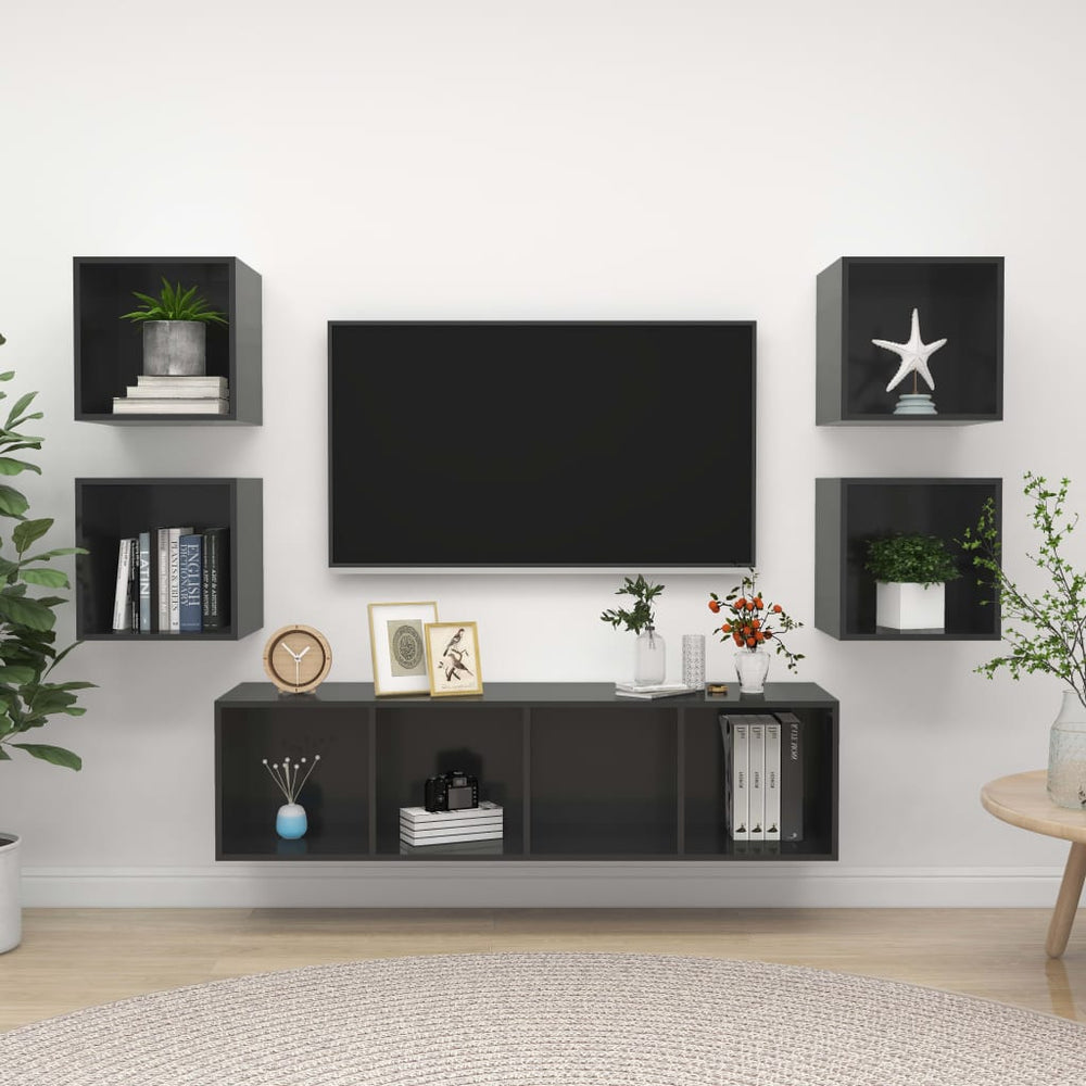 5-tlg. TV-Schrank-Set Hochglanz-Grau Holzwerkstoff