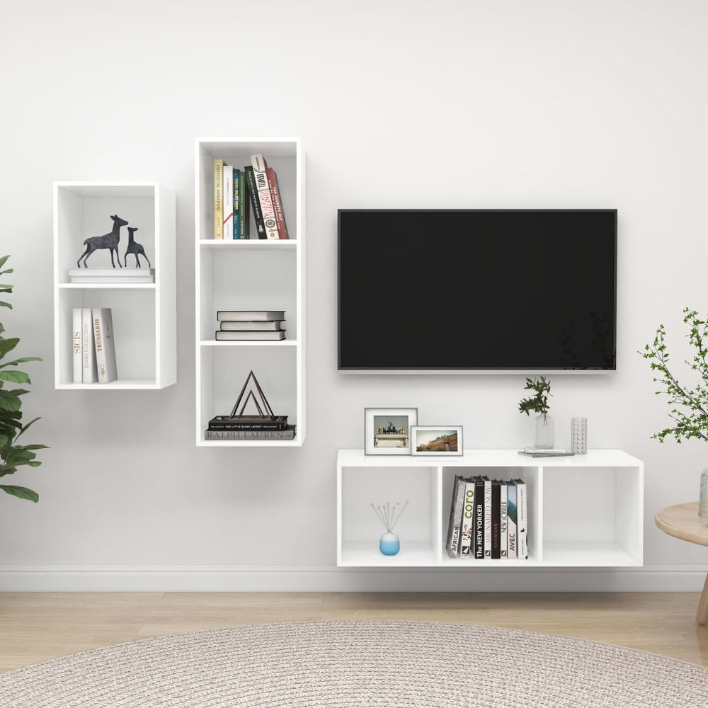 3-tlg. TV-Schrank-Set Weiß Holzwerkstoff