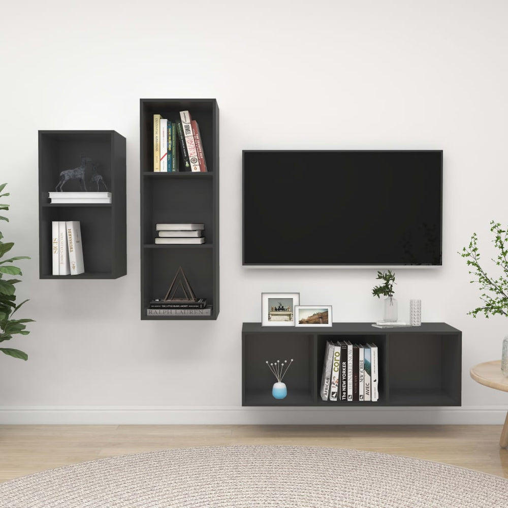 3-tlg. TV-Schrank-Set Grau Holzwerkstoff