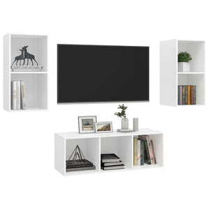 3-tlg. TV-Schrank-Set Weiß Holzwerkstoff
