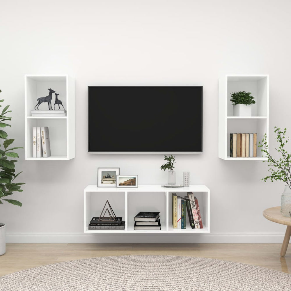 3-tlg. TV-Schrank-Set Weiß Holzwerkstoff