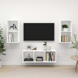 3-tlg. TV-Schrank-Set Weiß Holzwerkstoff