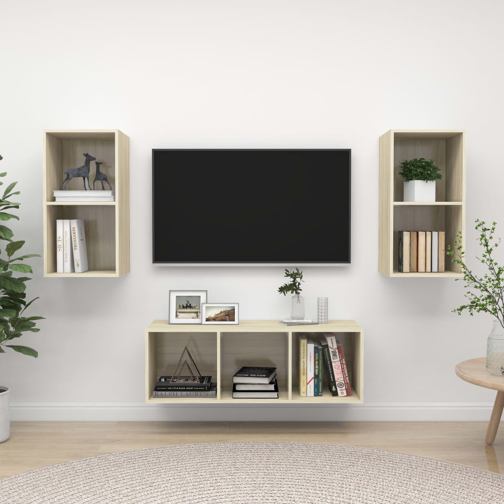 3-tlg. TV-Schrank-Set Sonoma-Eiche Holzwerkstoff