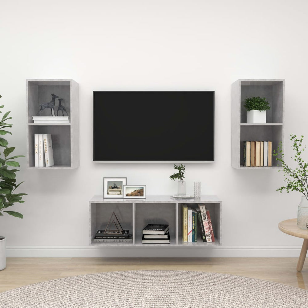 3-tlg. TV-Schrank-Set Betongrau Holzwerkstoff