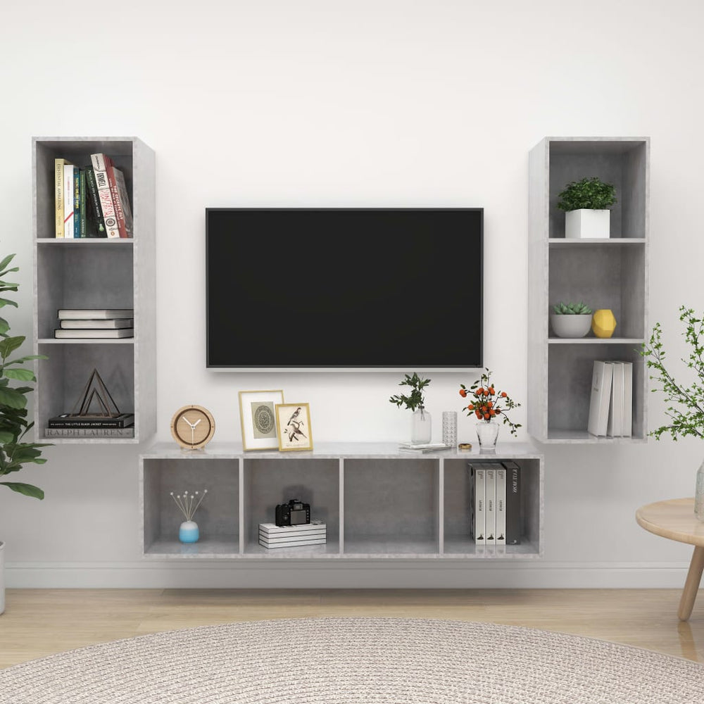 3-tlg. TV-Schrank-Set Betongrau Holzwerkstoff