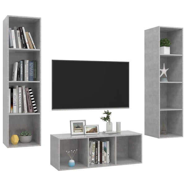 3-tlg. TV-Schrank-Set Betongrau Holzwerkstoff